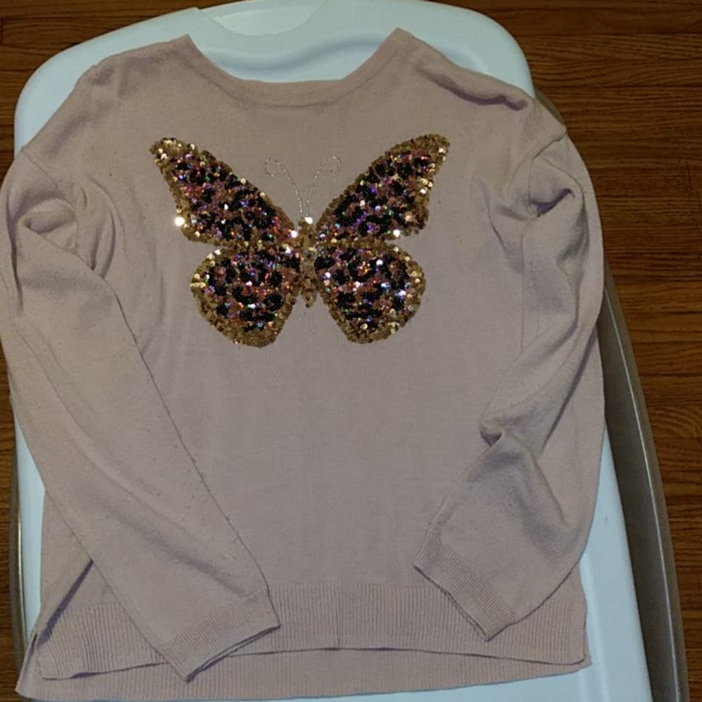 Girls sparkling butterfly pink sweater XL 14